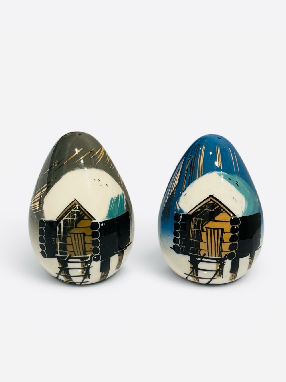 MCM Mathew Adams Hand‑Painted Alaskan Cabin Salt & Pepper Shakers